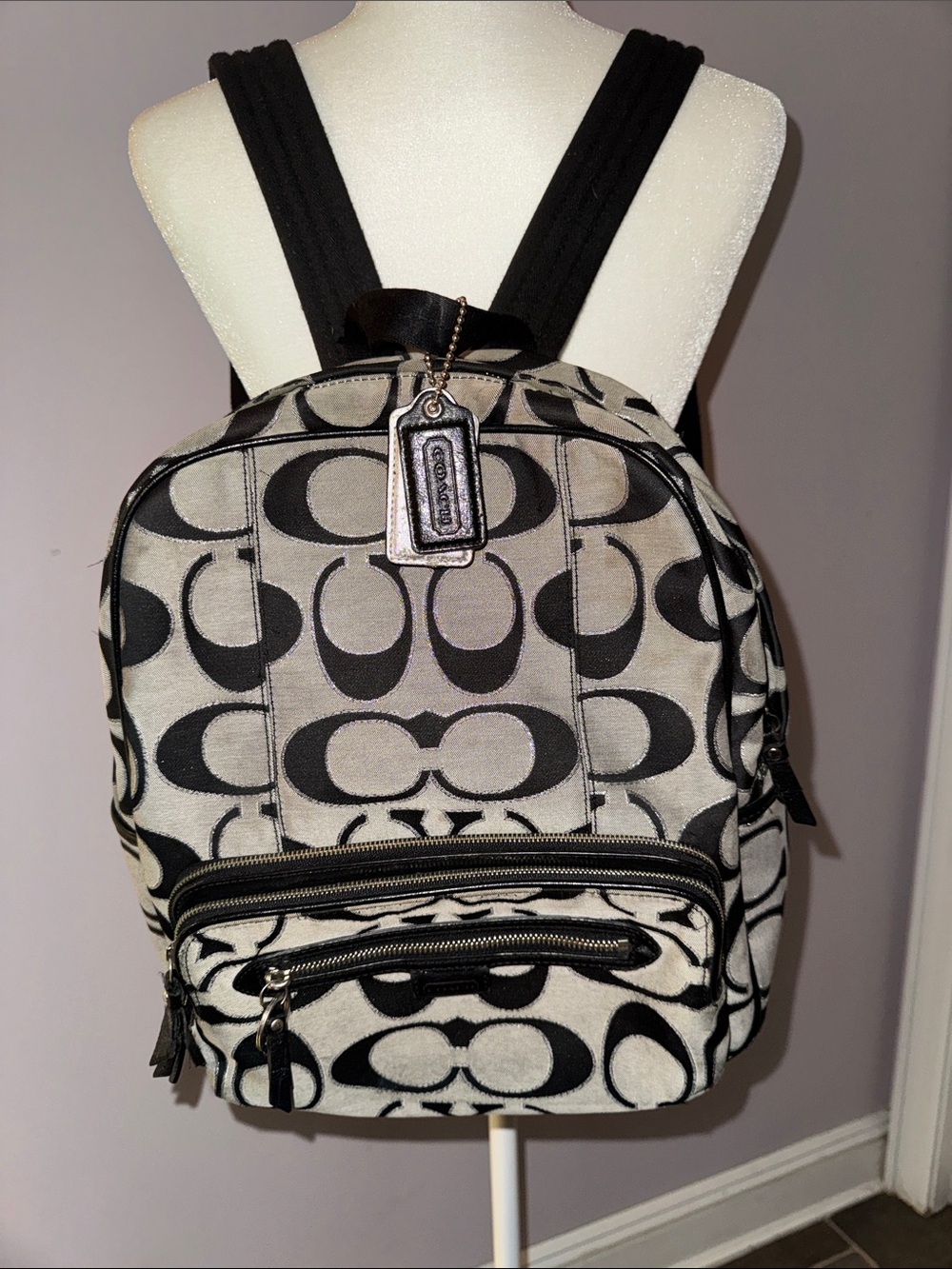 Coach Black & Ivory Signature Canvas Backpack